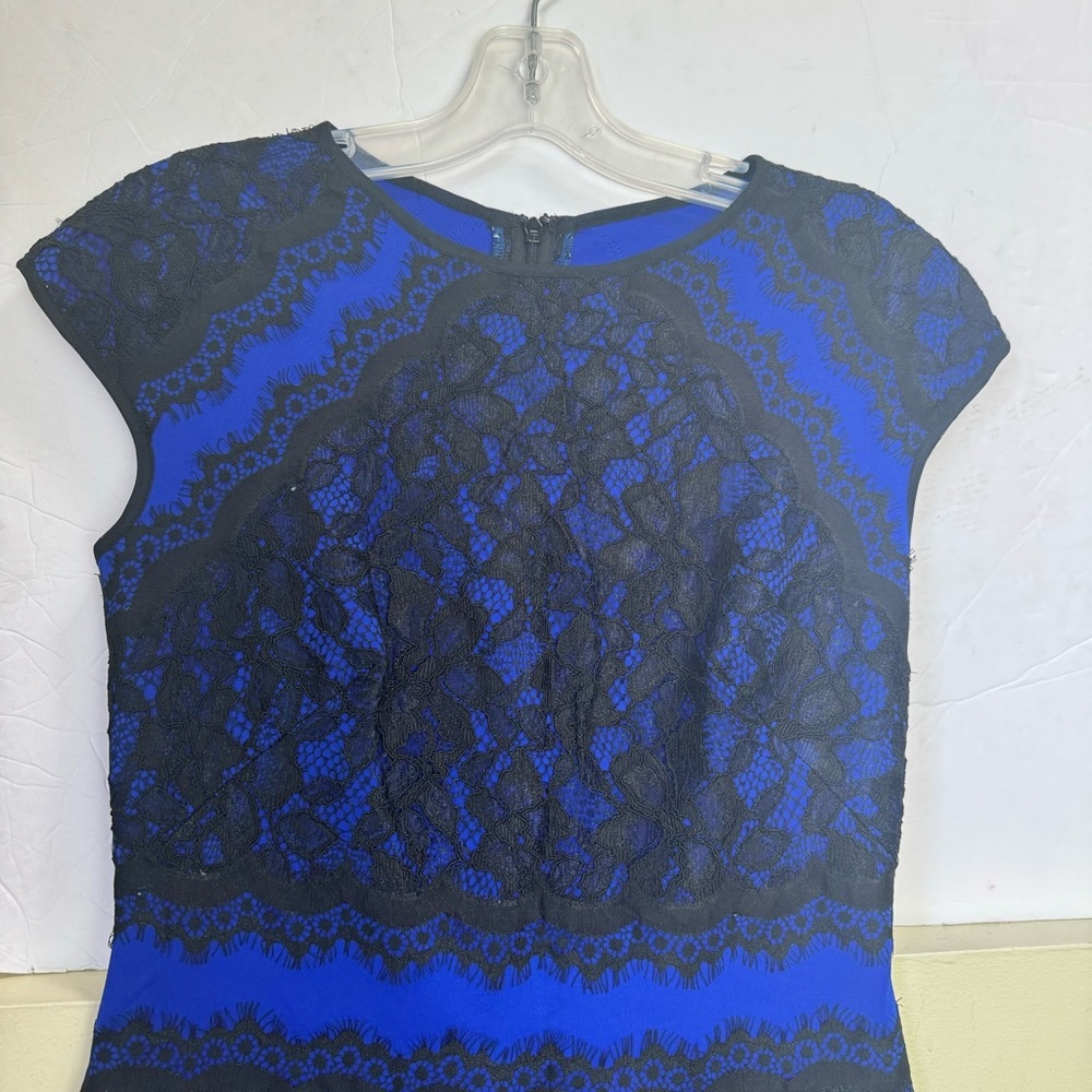 Tadashi Shoji Lace Cocktail Dress Short Sleeve Sheath Pencil Skirt Color Block 2 - Picture 8 of 16